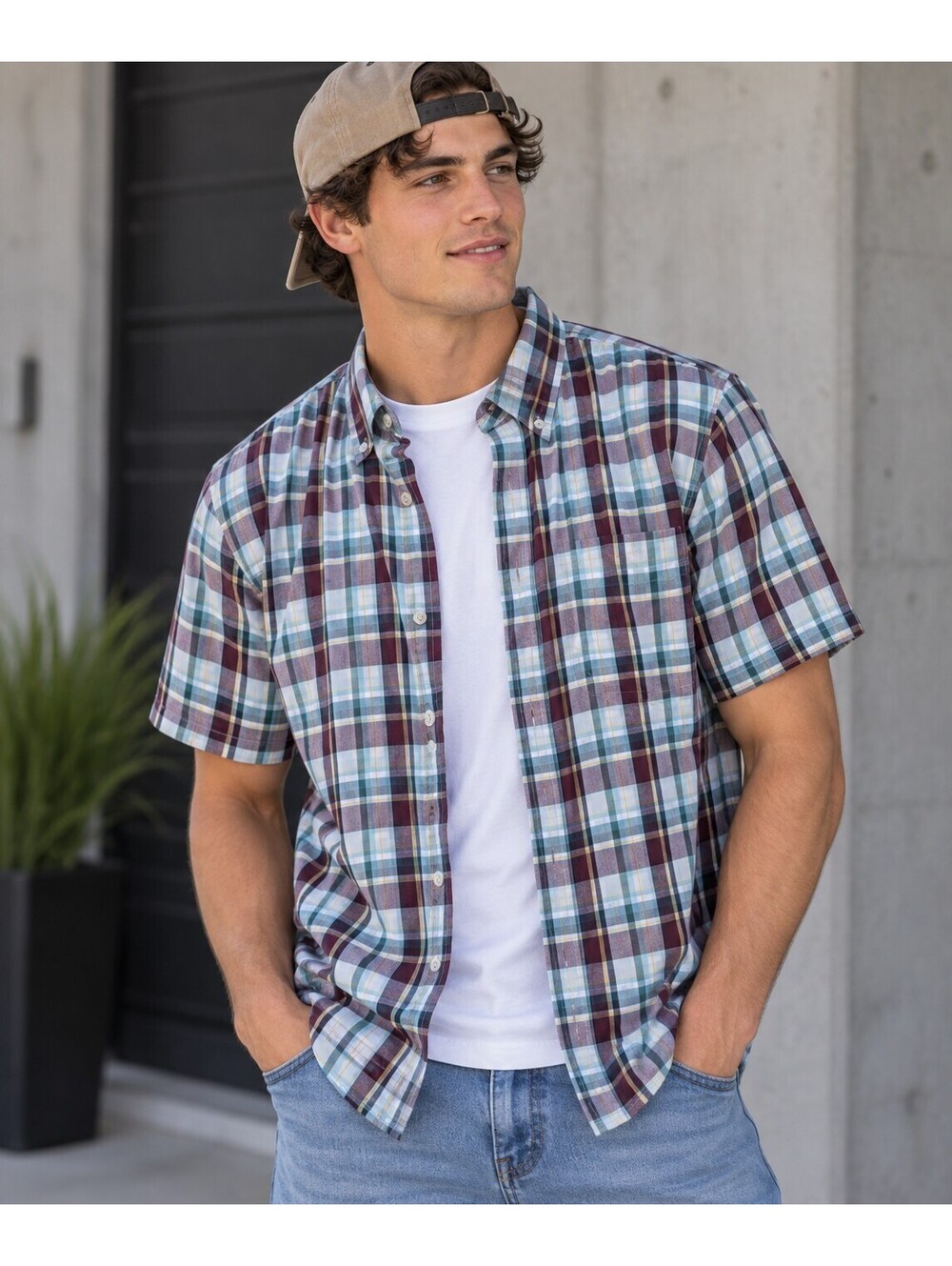 George Men’s XL Plaid Short Sleeve Button-Up Y2K Dadcore Relaxed Shirt